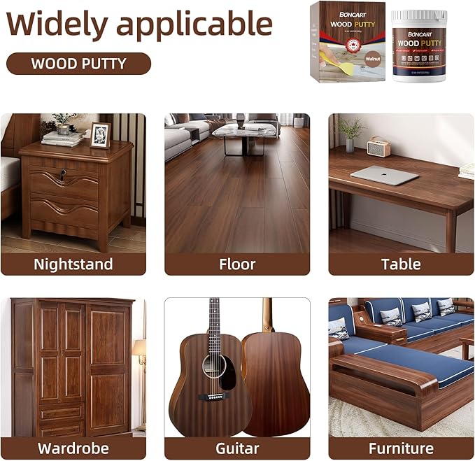 32oz Wood Filler Putty - Walnut Paintable Furniture Repair Kit for Quickly Fixing Broken and Defective Wooden Items, MQNZ-09