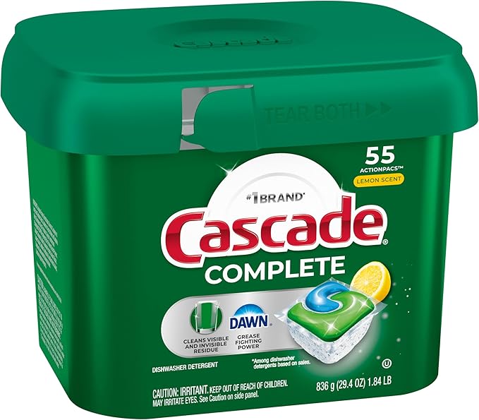 Cascade Complete Dishwasher Pods, Dishwasher Detergent, Dish Detergent Soap, Lemon, 55 Count