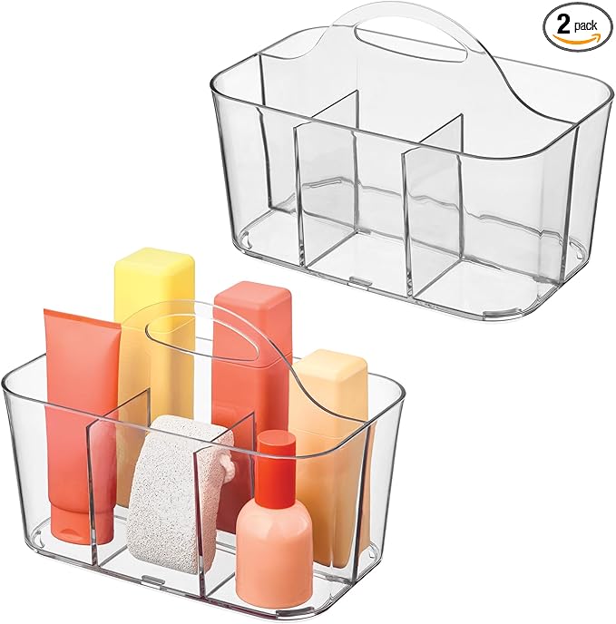 4-Section Storage Caddy with Handle - All-Purpose Storage Caddy Organizer - Set of 2 - Clear