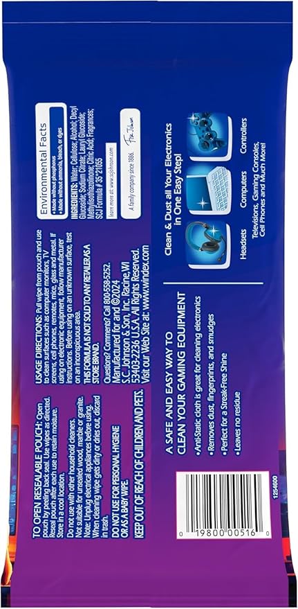 Windex Gaming Cleaning Wipes, Pre-Moistened Wipes to Instantly Clean all Gaming Gear and Electronics, Resealable Packaging for a Freshness Lock, 25 count (Pack of 1)