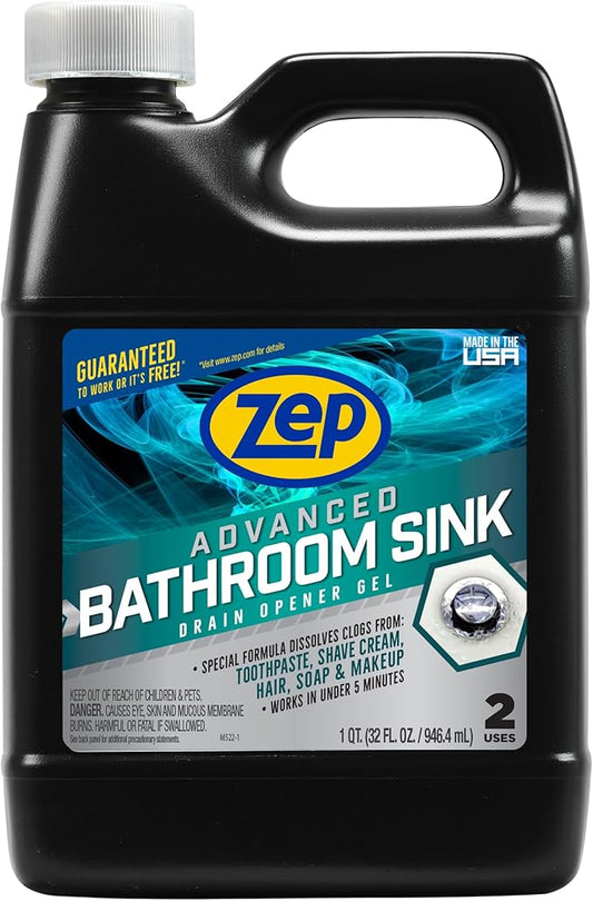 Zep Advanced Bathroom Sink Drain Opener Gel - 32 oz - U49310 - Formulated for Toothpaste, Shave Cream, Hair, Soap and Makeup (32 oz, 12)