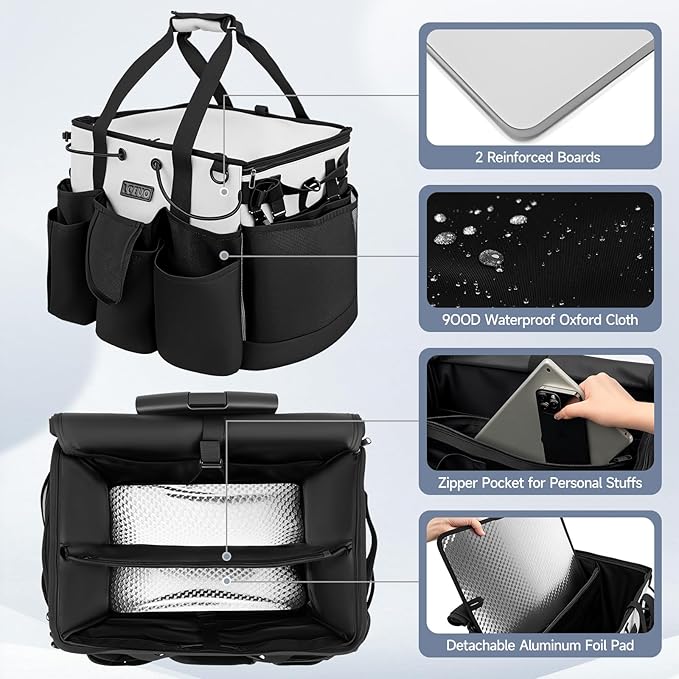 Large Cleaning Caddy for Cleaning Supplies Organizer, Rolling Cleaning Caddy Bags with Wheels for Housekeepers, Cleaning Carts on Wheels for Home Car Office Picnic