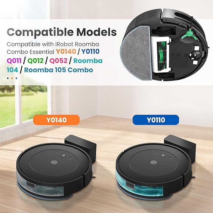 6 Pack Mop Replacement for iRobot Roomba Combo Essential Robot Vacuum & Mop Y0140 / Y0110 / Q011 / Q012 / Q052/ Roomba 104 / Roomba 105 Combo, Microfiber Washable Mopping Pads