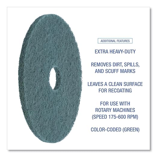 Boardwalk Heavy-Duty Scrubbing Floor Pads, 17" Diameter, Green, 5/Carton