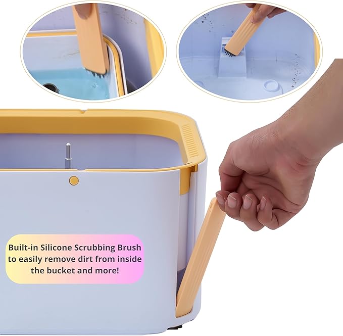 Mop and Bucket System PRO with Removable Water Tank Duo Bucket & Spin Mop System, Self Wringing, Separates Clean from Dirty Water, Folding Mop Head, Dual Brush System, 4-pc Machine Washable Mop Pads