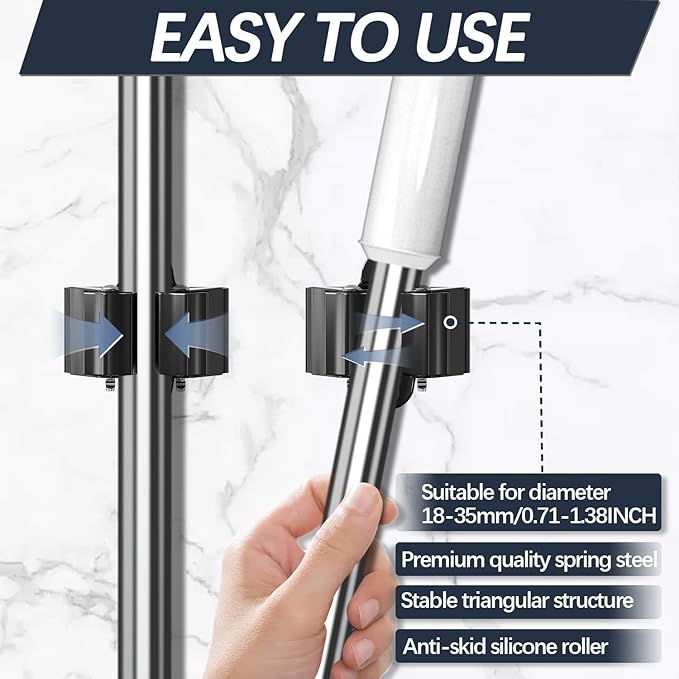 3-H Stainless Steel Broom Holder Wall Mount 20-Pack- Heavy Duty Mop Organizer, Wall Mounted Broom Storage with Secure Mounting for Kitchen Laundry Garage Bathroom (Space Saving)