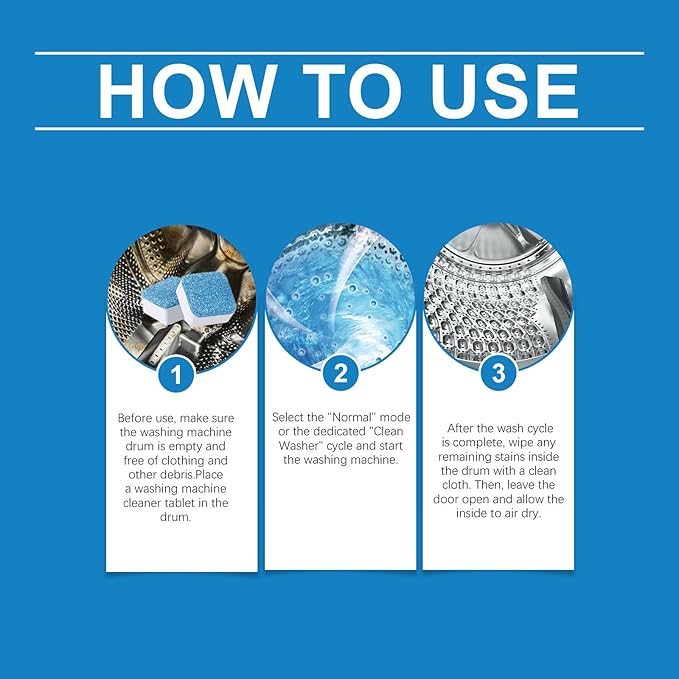 Fight Mold & Odor! 12 Pack Washing Machine Deep Cleaner Tablets - Descaler for HE Front/Top Load Washers. Septic Safe, Eco-Friendly Formula for Drum & Seal. 12 Month Kit.
