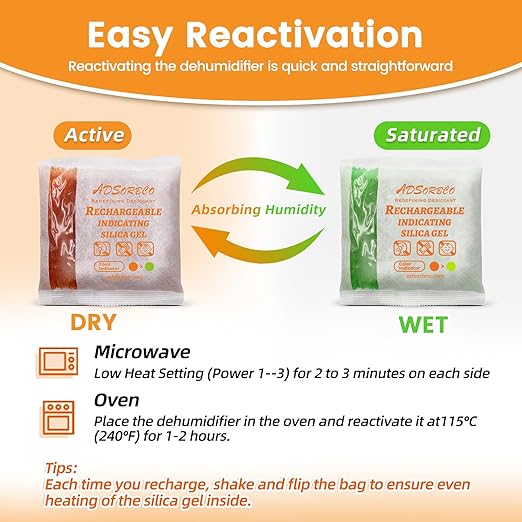Adsorbco Rechargeable Desiccant, Indicating Silica Gel Packets, Moisture Absorbers for Storage, Gun Safe Dehumidifiers (100, 5g)