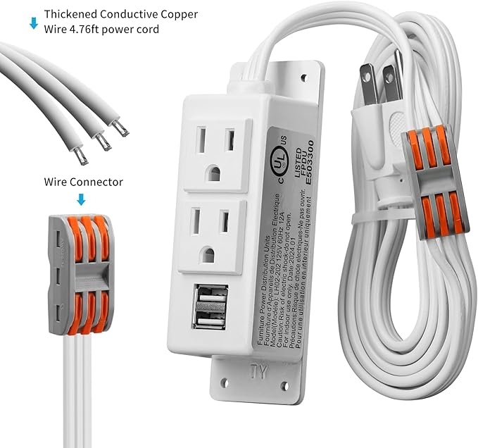 Gun Safe Power Outlet Kit, Briidea Gun Safe Accessory Electrical Outlet with USB for Interior Dehumidifiers and Lights, White