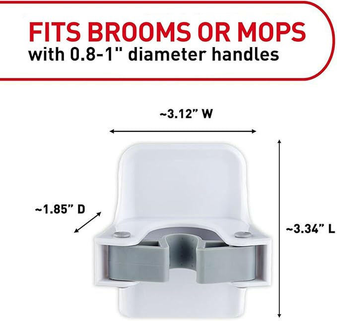 Command Broom Grippers, 3 Hangers and 6 Strips, Damage-Free Mop and Broom Holder Wall Mount, Household Cleaning Tool Organizer for Kitchen, Laundry Room, Closet, Holds up to 4 lb