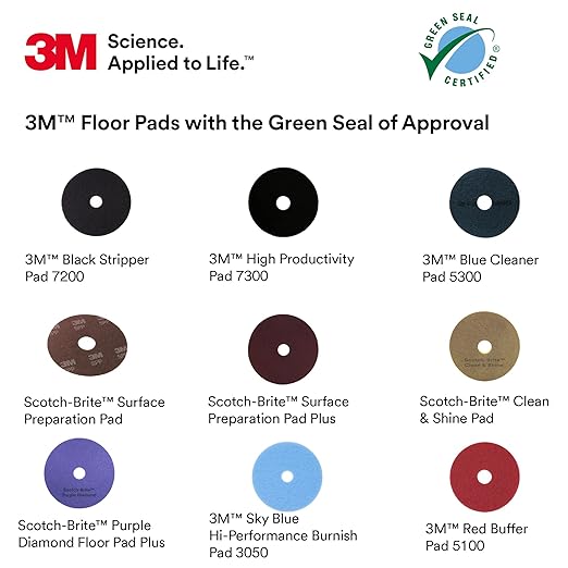 3M Buffer Floor Pad 5100, Red, 14", Removes Soil, Scratches, Scuff Marks, and Black Shoe Heel Marks