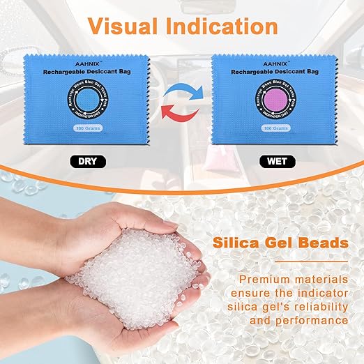 Rechargeable Desiccant Packs for Storage, Indicating Silica Gel Desiccant Packets, 500g Moisture Absorbers for Gun Safes car Bathroom Storage Bins Basement