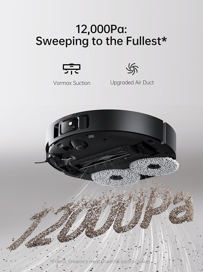 DREAME X40 Ultra Robotic Vacuum with Removable & Liftable Mop, 12,000Pa Suction, Side Brush Extensive Cleaning, 158°F Mop & Washboard Self Cleaning, Auto-Empty, Auto Refill, liftable Brushes