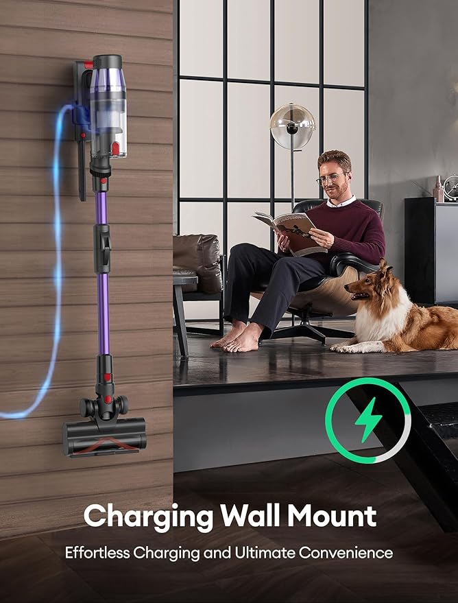Ultenic Cordless Vacuum Cleaner, 550W/50Kpa, 60Mins Runtime, Stick Vacuum Cordless with 180°Bendable Wand, Anti-Tangle Brush, Vacuum Cleaners for Home/Pet Hair/Carpet/Floor (Purple)