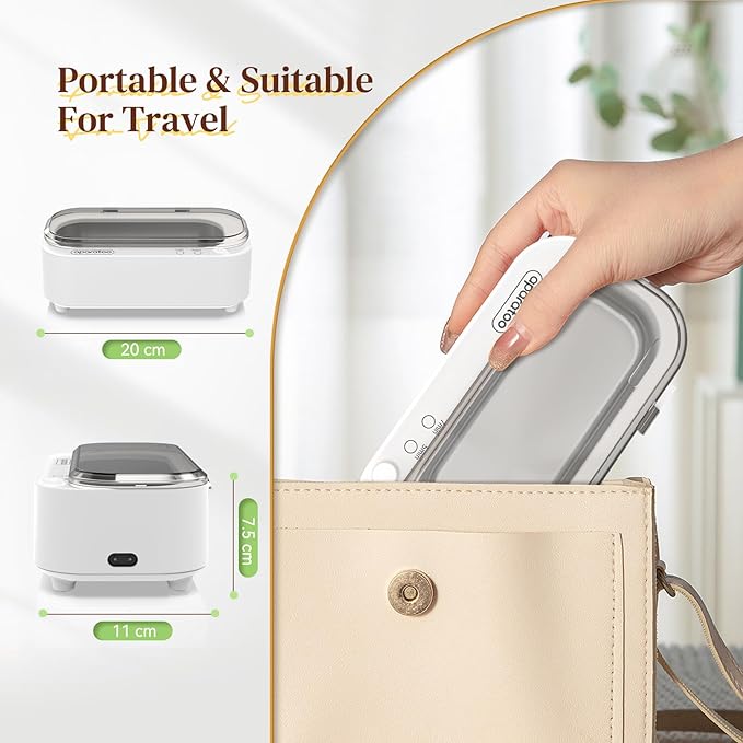 Ultrasonic Jewellry Cleaner 350ml, 47KHz Portable Professional Household Ultrasonic Cleaner Machine for Jewelry Glasses Watches Silver Rings Necklace Shavers Dentures Coins