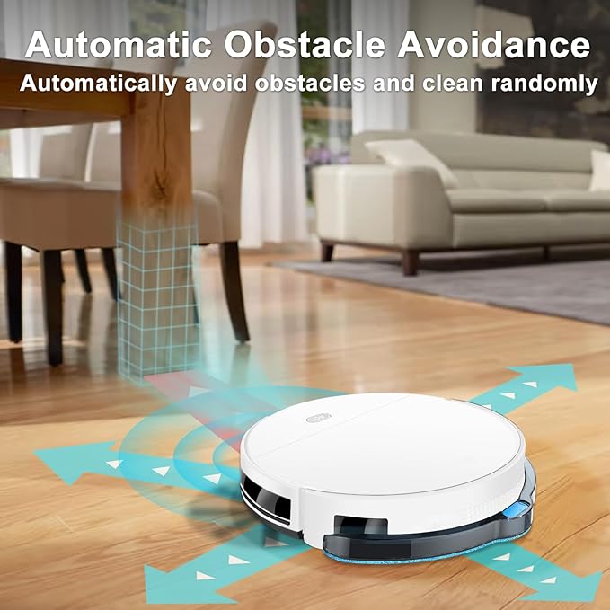 Robot Vacuum and Mop Combo, Up to 4500Pa Strong Suction, 2 in 1 Super Thin Robotic Vacuum Cleaner with App/Remote/Voice Control, Self-Charging, Slim for Pet Hair, Hard Floor, Low-Pile Carpet White