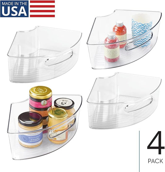 iDesign Plastic Lazy Susan Cabinet Storage Bin, 1/4 Wedge Container for Kitchen, Pantry, Counter, BPA-Free, 12.75" x 7.5" x 4.25", Set of 4, Clear
