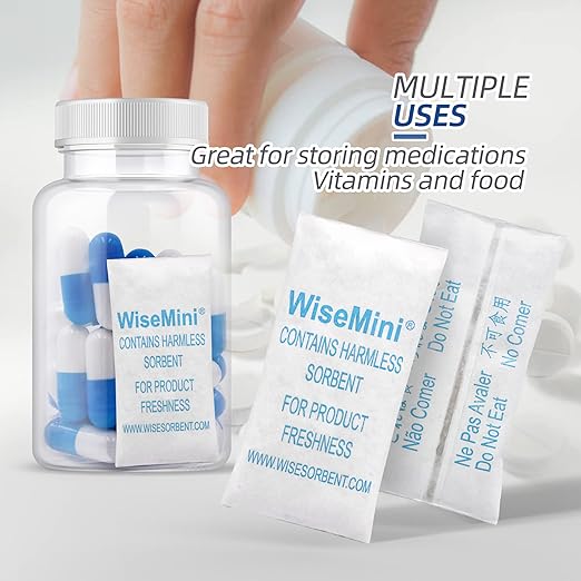 0.5 Gram 1500 Pack Silica Gel Packs, Dessicant Packets, Moisture Absorbers for Food Storage, Food Grade Desiccant Dehumidifiers, WiseMini