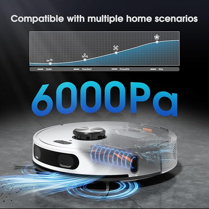 Robot Vacuum and Mop, 3-in-1 Robotic Vacuum Cleaner with 70-Day Self-Emptying Base, 360° LiDAR Navigation & Smart Mapping, 6000Pa Strong Suction for Pet Hair, Carpets & Hard Floors