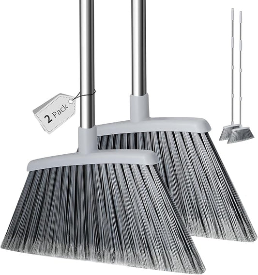Broom, Outdoor Brooms for Sweeping Indoor, Adjustable 55" Pet Hair Removal Hevy Duty Broom for Floors Home Kitchen Garage Commercial Patio Industrial Snow (Pack of 2)