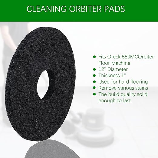 12" Floor Scrubber Pads for Oreck ORB550MC Orbiter Floor Machine,437.071 Black Scrubbing Disc for Hard Floor,Commercial Orbiter Polishing Pads for Oreck ORB550MC Cleaning Machine