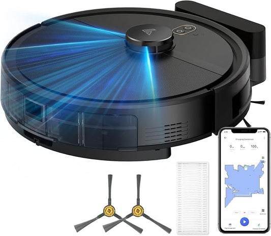 Robot Vacuum and Mop Combo, Robotic Vacuums with LiDAR Navigation, Smart Mapping, Strong Suction, with WiFi/App/Alexa/Voice Control, Obstacle Avoidance, for Home, Wood/Hard Floors, Pet Hair Black