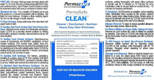 PermaSafe CLEAN 1-Step Disinfectant, Deodorizer & All-Purpose Cleaner; Soft, Hard & Food Surface Sanitizer; Kills 99.9% of Bacteria, Viruses, Molds, and Fungi - Child, Pet, Planet & All Surface Safe