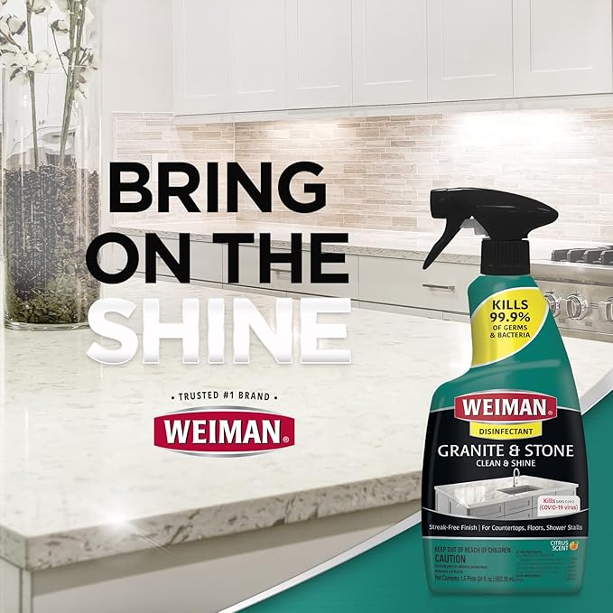 Weiman Disinfecting Granite Cleaner & Polish Value Pack - (1) 24 oz Spray Bottle, (1) 64 oz Refill