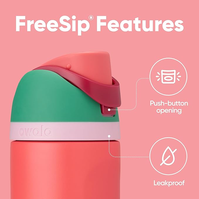 Owala FreeSip Insulated Stainless Steel Water Bottle with Straw for Sports, Travel, and School BPA-Free Sports Water Bottle, 24 oz, Strawberry Field