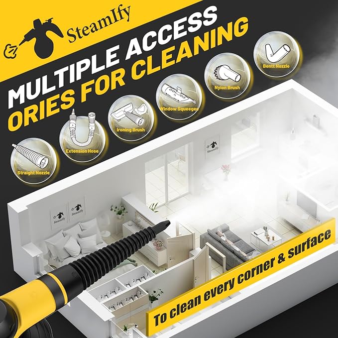 Pressurized Deep Cleaning Steam Cleaner, Multi-Surface Nature Steamer with Safety Lock & 10Pcs Accessories, Powerful Handheld Steam Cleaner for Home, Car, Furniture, Bathroom, Window, Grease, Grout