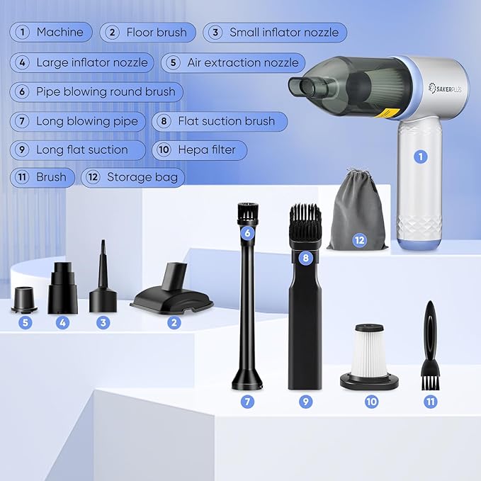Mini Vacuum Cleaner, 3 in 1 Cordless Handheld Vacuum Cleaners, 18000Pa High Power Car Vacuum Cleaner with Brushless Motor,Adjustable Car Vaccum Portable Cordless for Cars,Desktop-Blue