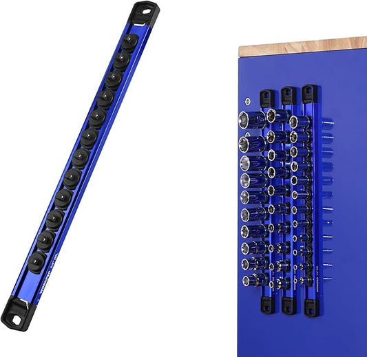 WORKPRO Magnetic Socket Organizer, 1/4" Drive Aluminum Alloy Socket Holder with 12PC Removable Socket Clips for Quick Customization, Socket Rail for Tool Box Drawer (Sockets Not Included)
