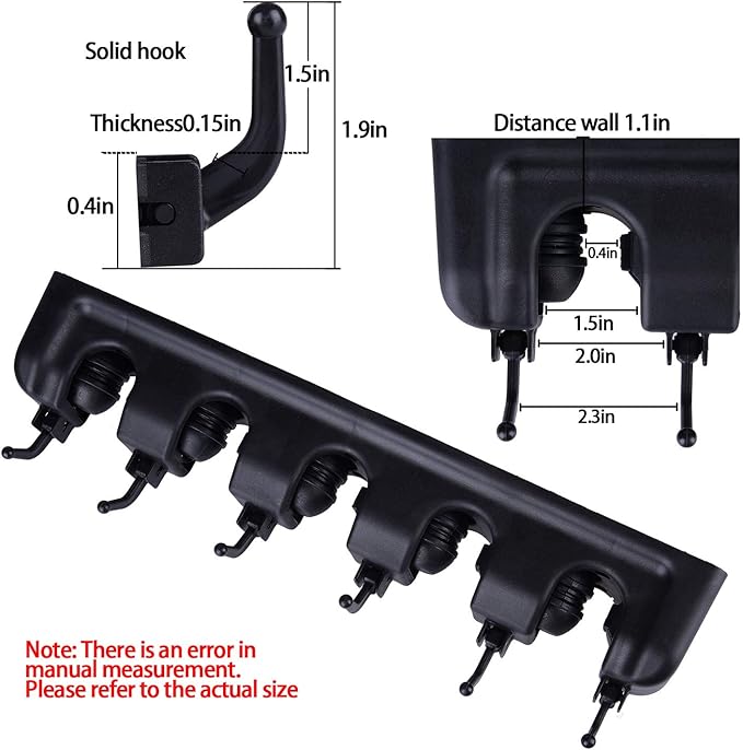 Mop Broom Holder Wall Mounted, Cleaning Tools Rack Hanger with 5 Slots 6 Hooks, Garage Organizer for Closet Kitchen Garden Garage Basement (Black)