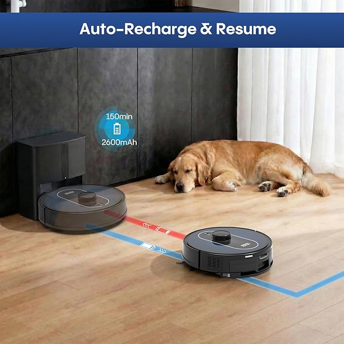 Robot Vacuum and Mop Self-Emptying: 6000Pa Robotic Vacuum 5-In-1 LiDAR Navigation with No-Go Zones/Mapping for 90 Days Hands-Free Cleaning, APP/Alexa Robot Vacuum for Pet Hair & Carpet & Hard Floor