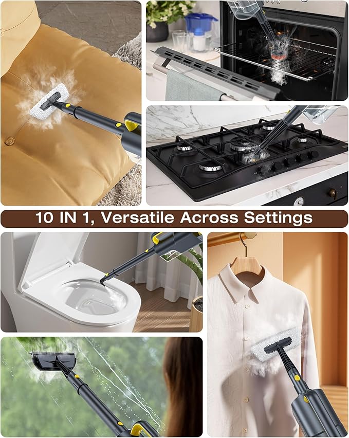 LABIGO 10-in-1 Steam Mop with Detachable Handheld Steamer, 350ml Tank, 10s Heat-Up, 248°F Steam Cleaner, 2-Level Control and Swivel Head for Floors, Carpets, Tiles, BBQ grill and Multi-Surface