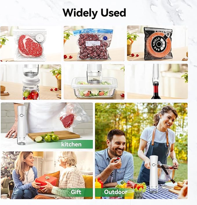 Vacuum Sealer for Food (Compact Vacuum Sealer Machine +30 Mason Jar Lids+ Wine Stopper), Handheld Mason Jar Vacuum Sealer for 10X Preservation & Fresh, 80Kpa Portable Vacuum Food Saver