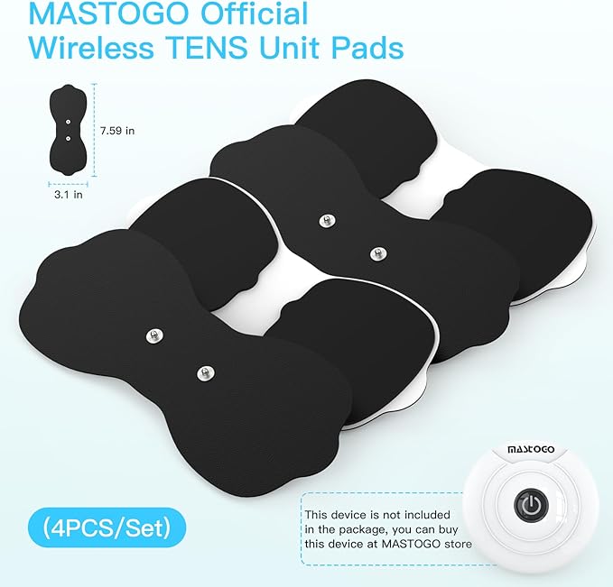 Tens Unit Wireless Electrode Pads, Replacement Electrode Pads with Standard 3.5mm Snap-on Connectors(4PCS/Set)(Black)