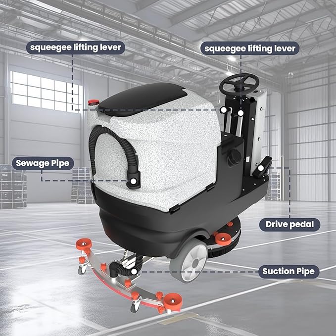 Micro Ride-On Floor Scrubber Dryer Kit, 22" Clean, 25 Gal, up to 55,000 ft²/h, Lithium Battery, Fast Charge, All Parts, Commercial Floor Cleaning for Daily Maintenance in Airport, Mall, School