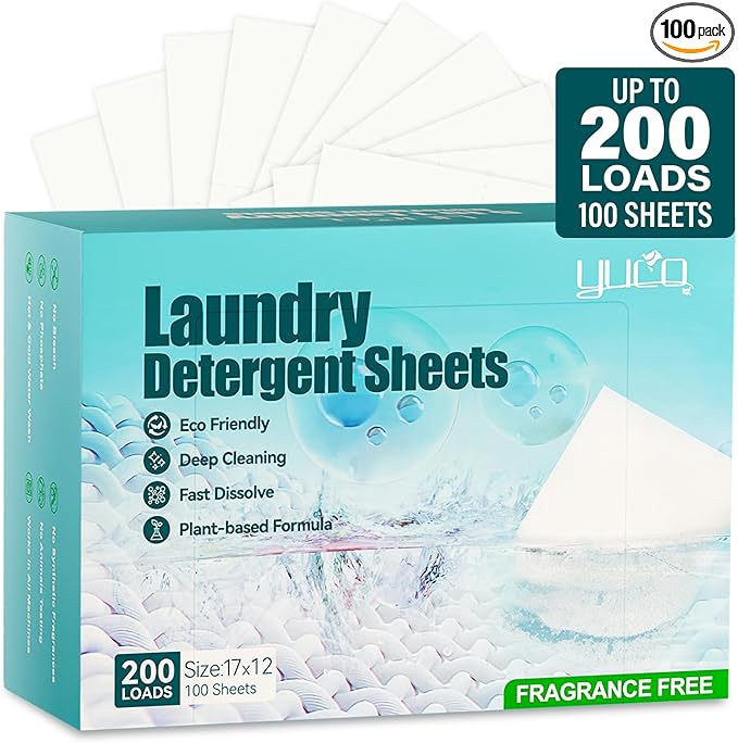 Laundry Detergent Sheets 200 Loads Unscented Laundry Soap Sheets Compact Lightweight Liquidless Biodegradable Plastic Free Alternative to Liquid & Powder Detergent