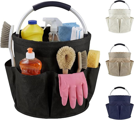 Cleaning Caddy with Handle and 6 Pockets, 17L Cleaning Supplies Organizer, 600D Oxford Fabric Storage Basket, Multifunctional Bucket Bag for Picnics, Camping, Gardening, Bathing (Black)