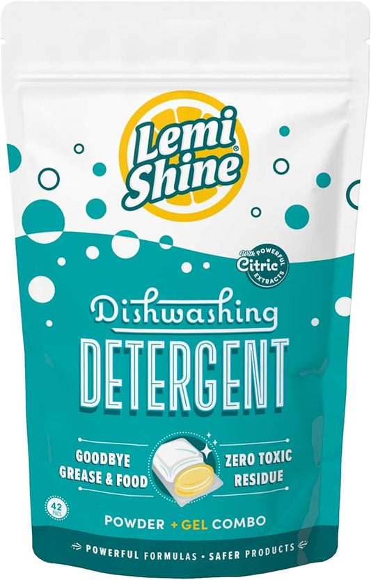 Lemi Shine Natural Dishwasher Pods - All-in-One Powder & Gel Dishwasher Detergent Pods with Powerful Citric Acid Extracts