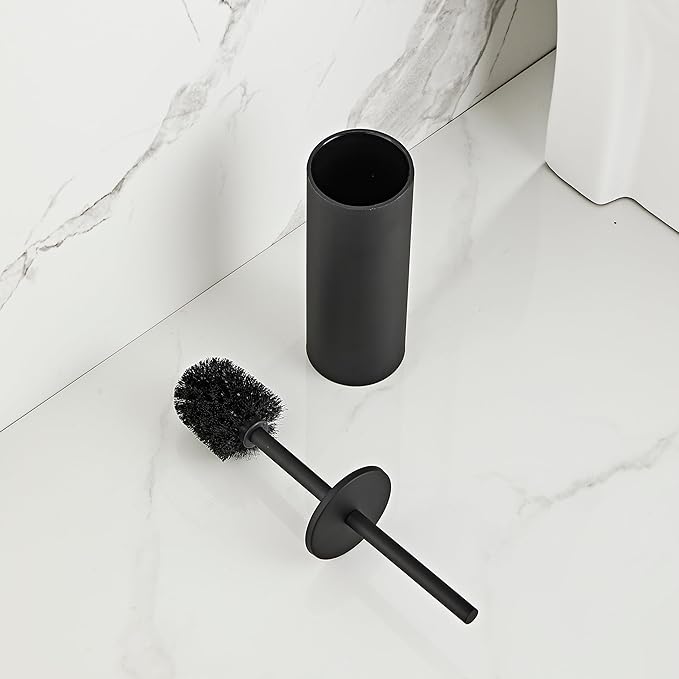 Matte Black Toilet Brush and Holder Set - Stainless Steel Toilet Bowl Scrubber with Replaceable Head & Splash Guard