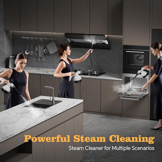Steam Cleaner, Handheld Steam Cleaner for Home, 16-Piece Steam Cleaner Kit with Automatic Steam Switch, Steamer for Kitchen, Bathroom, Car, Living Room and Multi-Surface Deep Cleaning (White)
