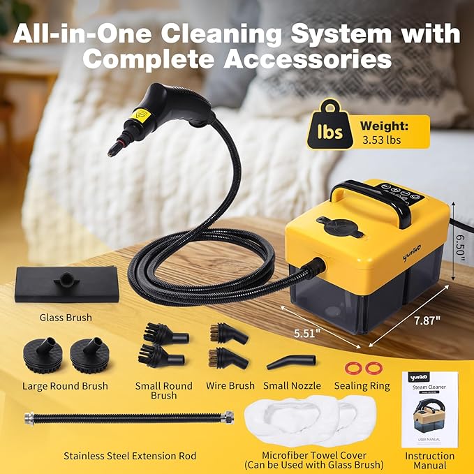 Handheld Steam Cleaner for Home, 6-Level Adjustable, 15s Heat-Up, One Touch Flush Mode, 3.5 Bar High Pressure, Auto Shut-Off, 1500W Portable Steamer for Carpets Floor Car Furniture Couch Tile