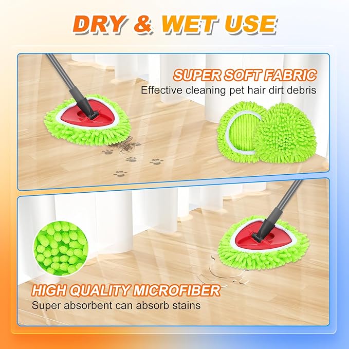 2 Pack Mop Pads Compatible with O-Cedar Easy Wring 1-Tank Spin Mop System, Hardwood Floor Cleaning, Green
