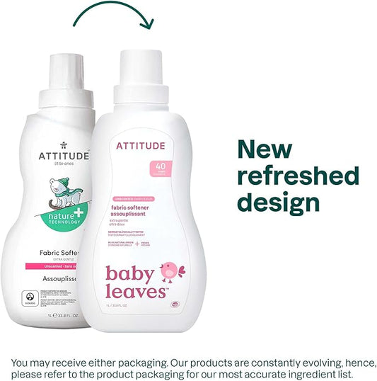 ATTITUDE Baby Fabric Softener, Plant and Mineral-Based Ingredients, HE Compatible, Vegan and Cruelty-free Laundry and Household Products, Unscented, 40 Loads, 33.8 Fl Oz