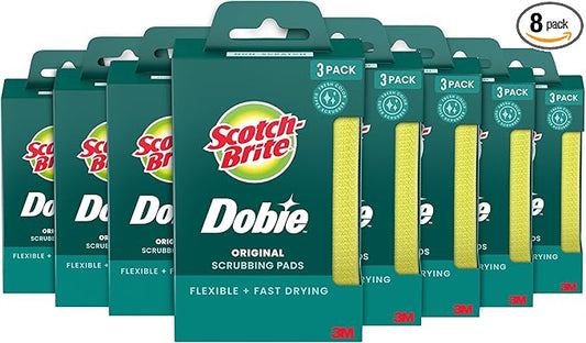 Scotch-Brite Dobie Pads, Dobie Sponge for All Purpose Cleaning of Kitchen, Bathroom, and Household, Non Scratch Dobie Cleaning Pads Safe for Non-Stick Cookware, 24 Dobie Pads
