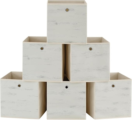 SONGMICS Storage Cubes, Set of 6 Storage Bins with Handles, Foldable Oxford Fabric and Non-Woven Fabric Storage Boxes, 13 x 13 x 13 Inches, Fit Cube Storage Unit, Vintage White URFB133W01