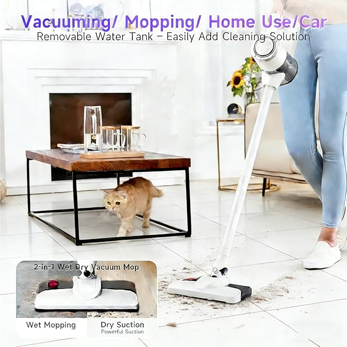 2026 New Cordless Vacuum Cleaner with Mop Function| Powerful Suction, 1.5L Dust Cup, Washable HEPA Filter| Lightweight 4.27lbs Stick Vacuum for Hard Floors/Tiles + Blower Function, Water Tank