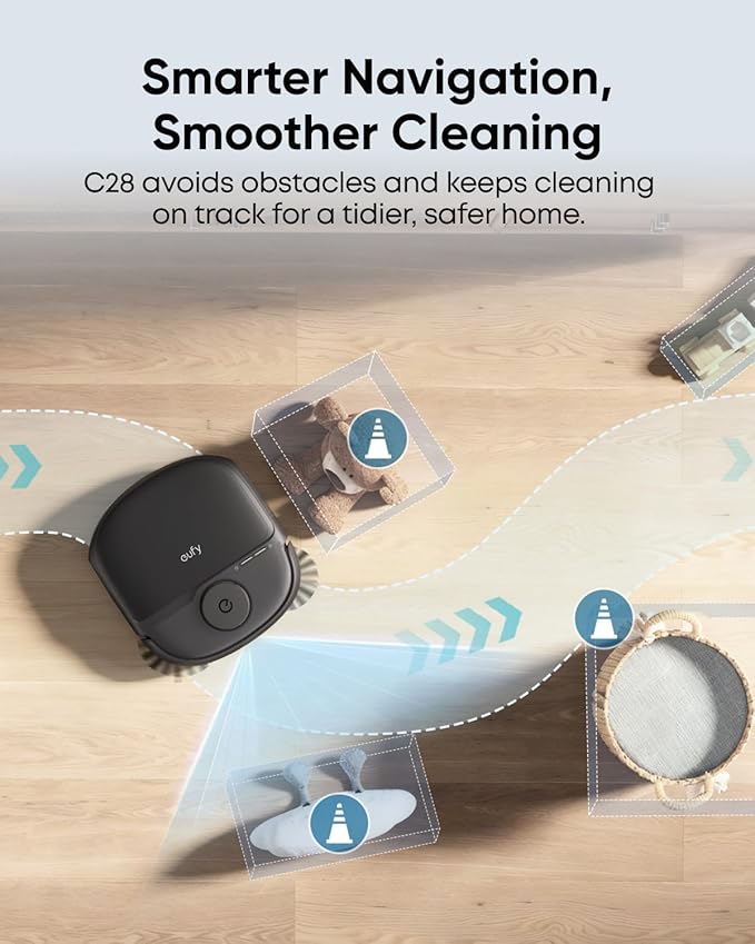 eufy Robot Vacuum C28, HydroJet™ Self-Cleaning Roller Mop, DuoSpiral™ Detangle Brush, 15,000 Pa Turbo High Suction, 5-in-1 Robot Vacuum and AI Obstacle Avoidance